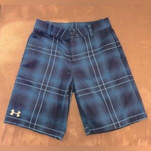 Under Armour Boys Blue Plaid Golf Shorts